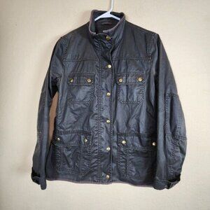 J. Crew Downtown Field Jacket Women's Med Green Waxed Cotton Utility Rain Coat